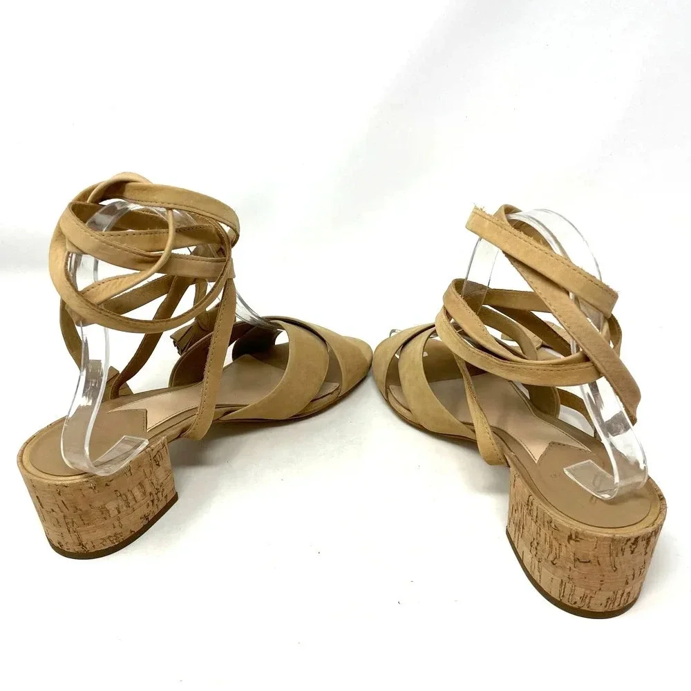 Brian Atwood Astor Camel Nubuck Lace Up Tie Sandals Size US 8.5‎